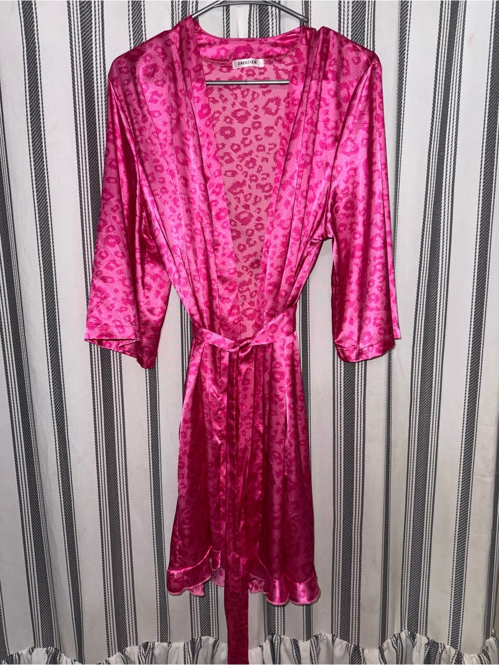 Endless Joy Hot Pink Satin Leopard-Print Robe